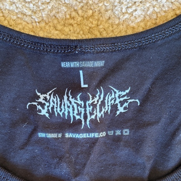 Savage Life large men’s Black and Orange Wolf Graphic Tank Top - Picture 2 of 5